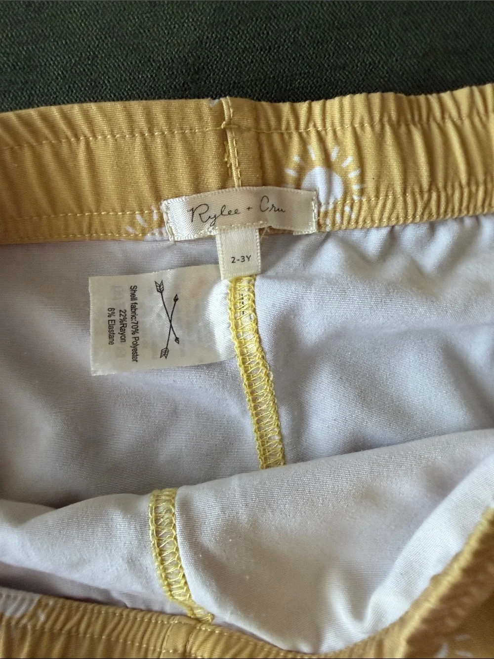 Rylee + Cru Yellow Shorts with White Sun Print size 2-3T